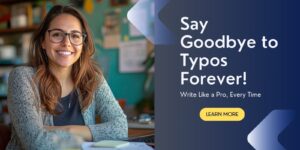 woman smiling sitting in a cluttered office self-publishing-tools-grammarly-writing-assistance