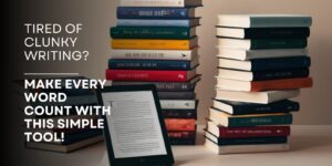 stacks of books and ereader self-publishing-tools-hemingway-app-writing-editor